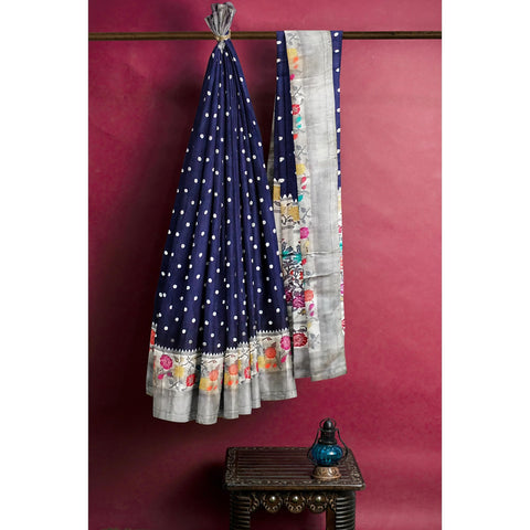 Ta la hi Collections Banarasi Silk Saree for Women, Indian Traditional Women's Silk Saree with Running Blouse and Meenakari Weaving for Wedding Party- Royal Blue/Talahi Collections