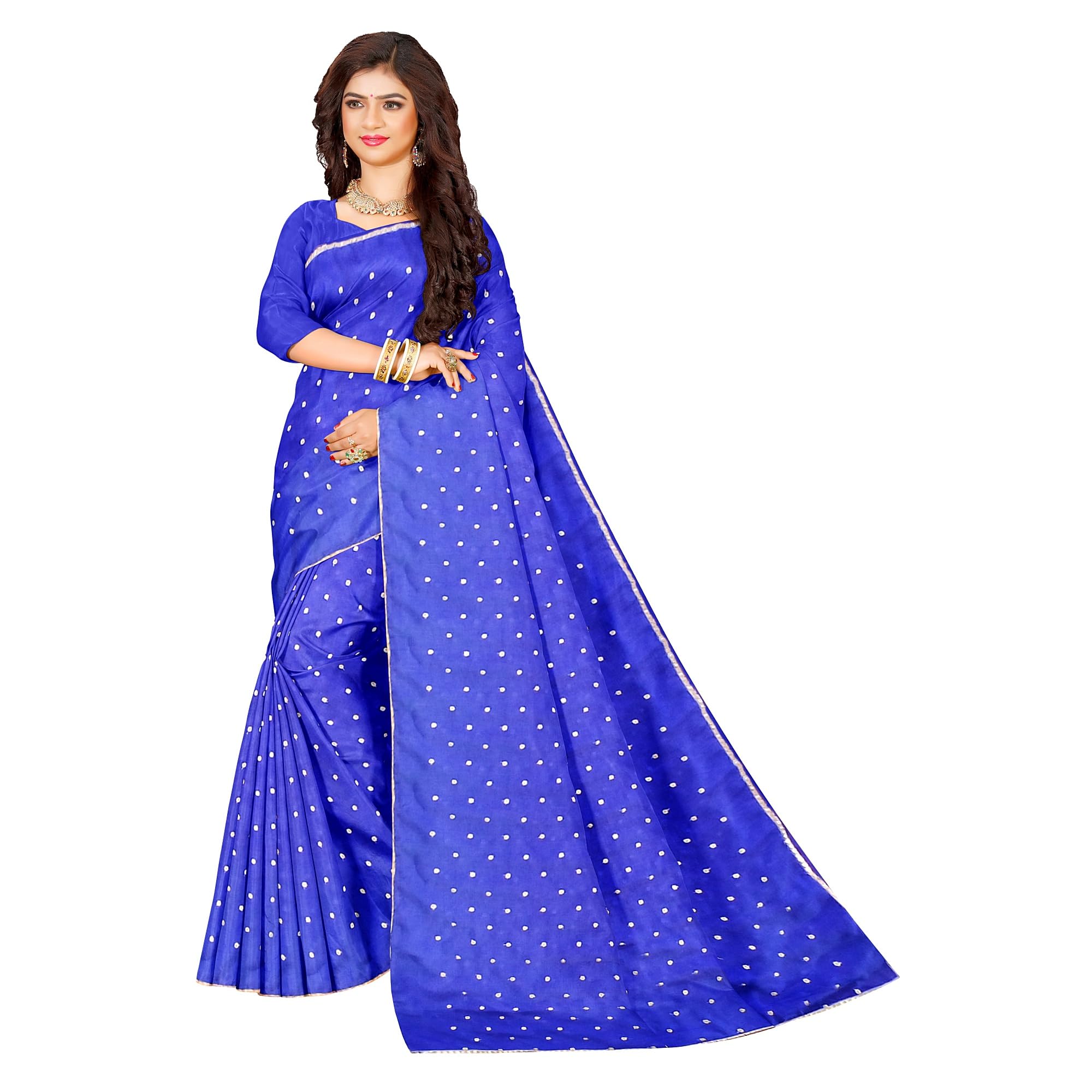 Ta la hi Collections - Elegant Crepe Silk Polka dot Saree for Women with running Blouse Piece- Blue/Talahi Collections