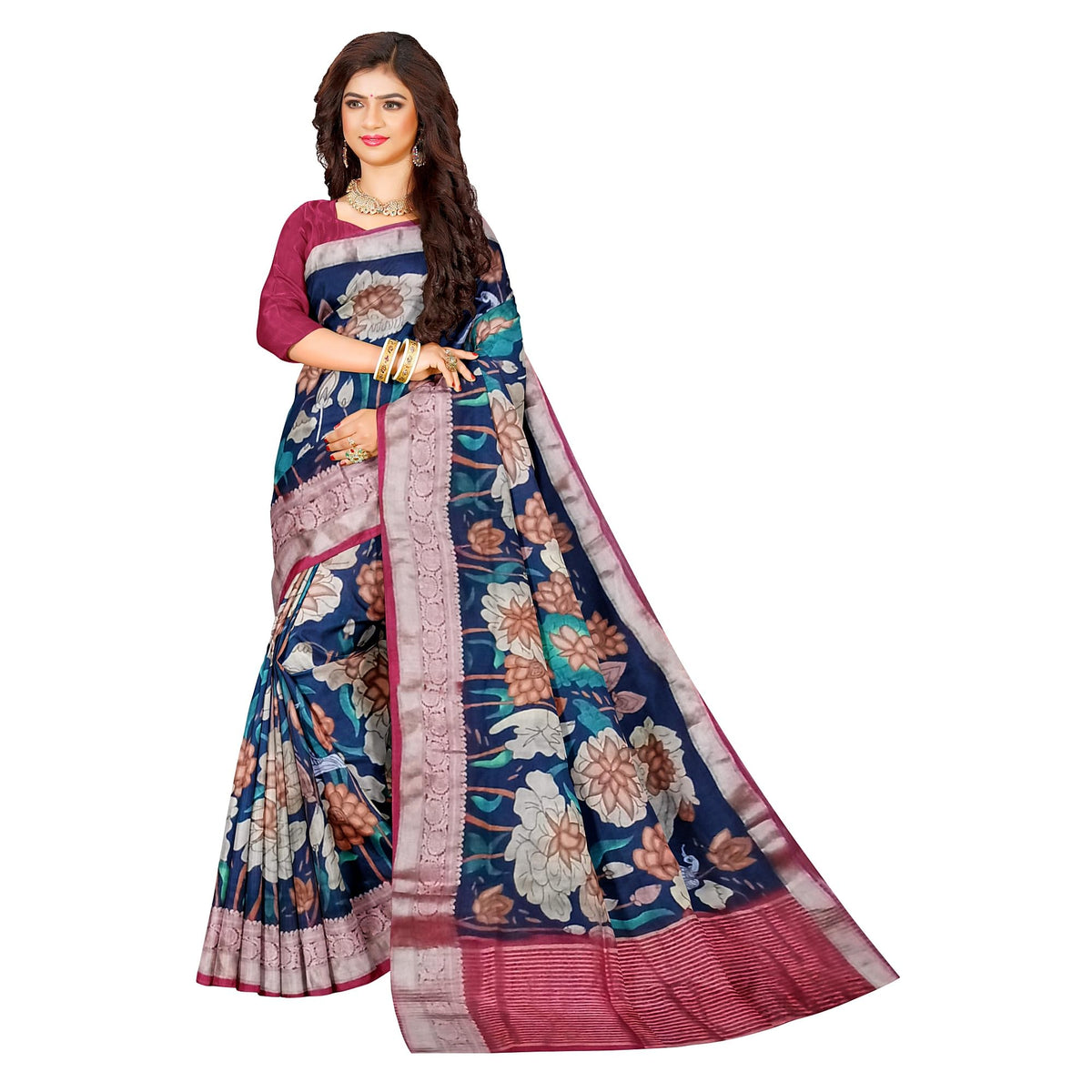 Ta la hi Collections Printed kalamkari Saree for Women, Indian Style Ethnic Wedding Gift Sari, Women;s Saree/Talahi Collections