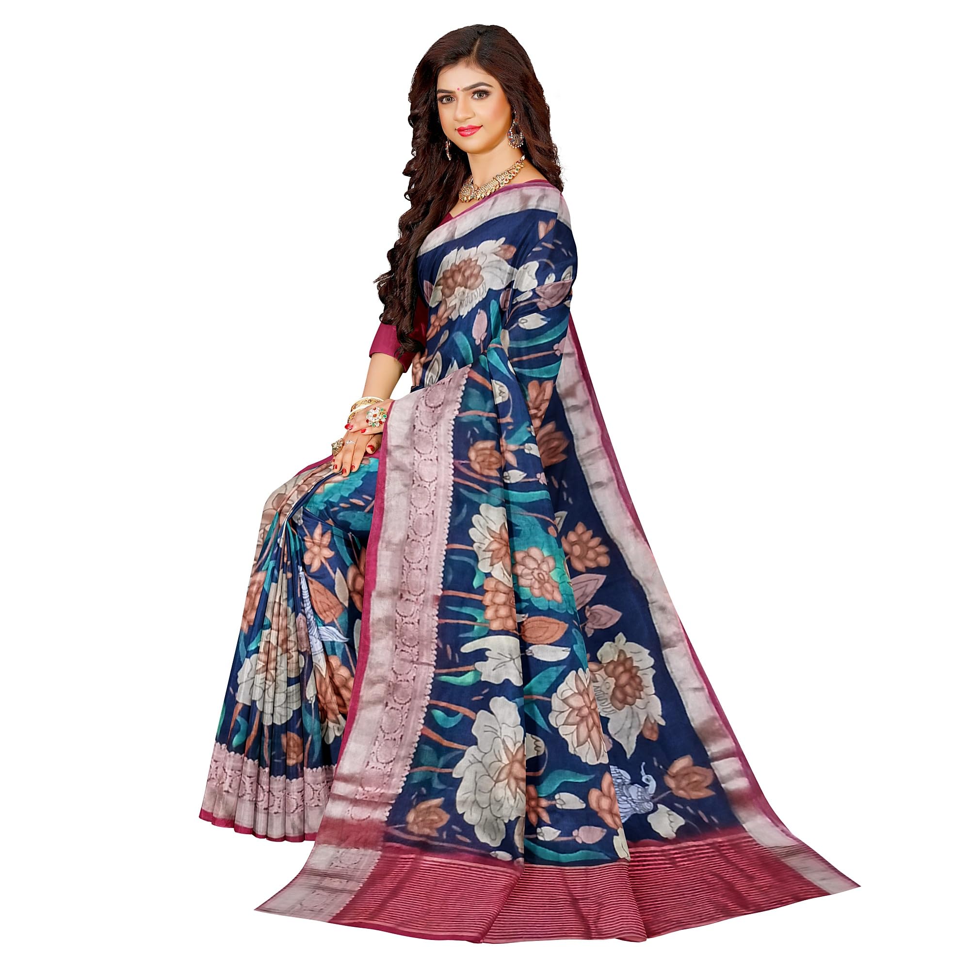 Ta la hi Collections Printed kalamkari Saree for Women, Indian Style Ethnic Wedding Gift Sari, Women;s Saree/Talahi Collections