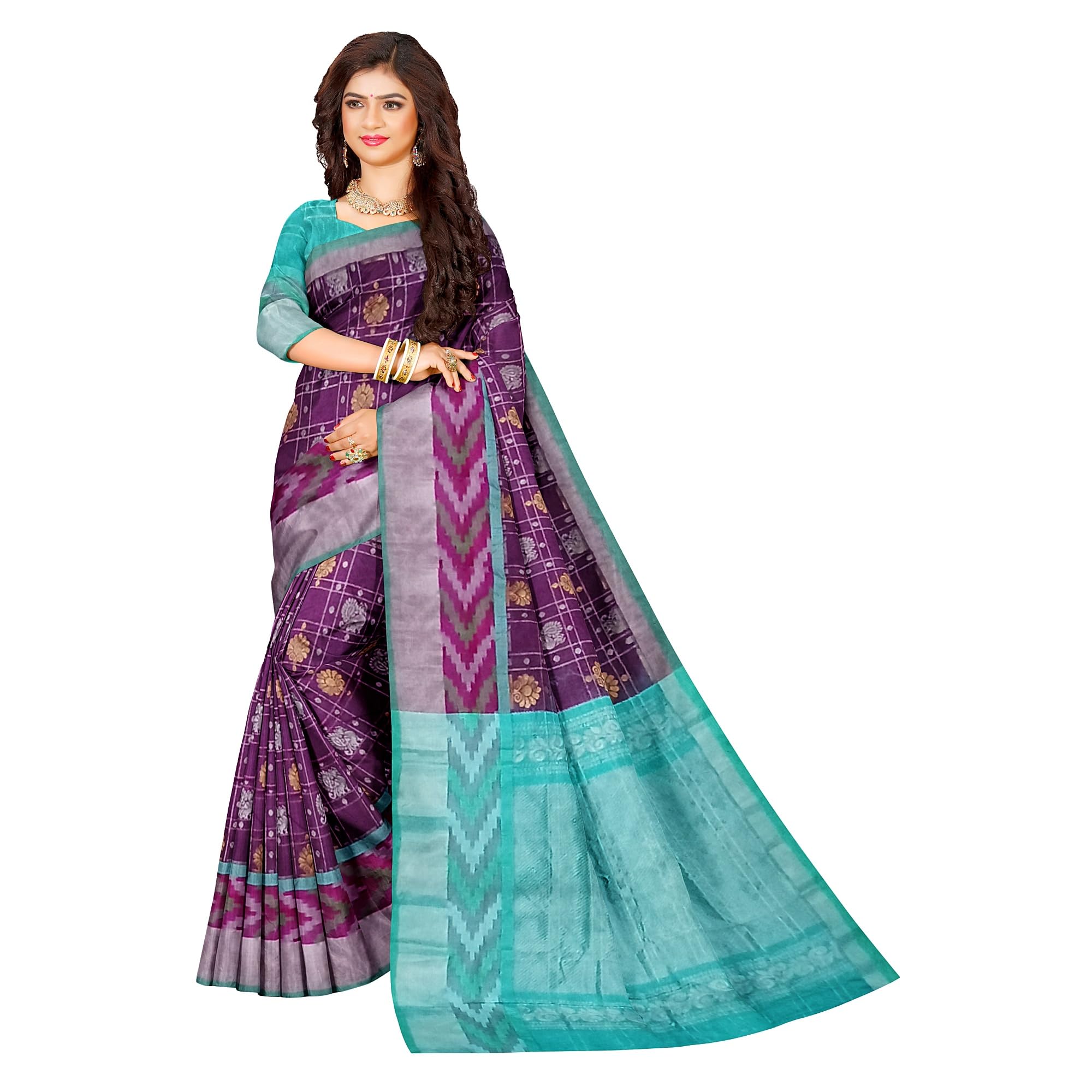 Ta la hi Collections pochampaly kota Silk Saree with contrast pally and running blouse - Purple and Teal Green pallu/Talahi Collections