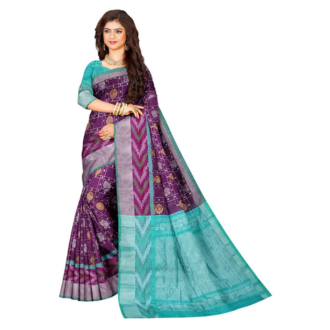 Ta la hi Collections pochampaly kota Silk Saree with contrast pally and running blouse - Purple and Teal Green pallu/Talahi Collections