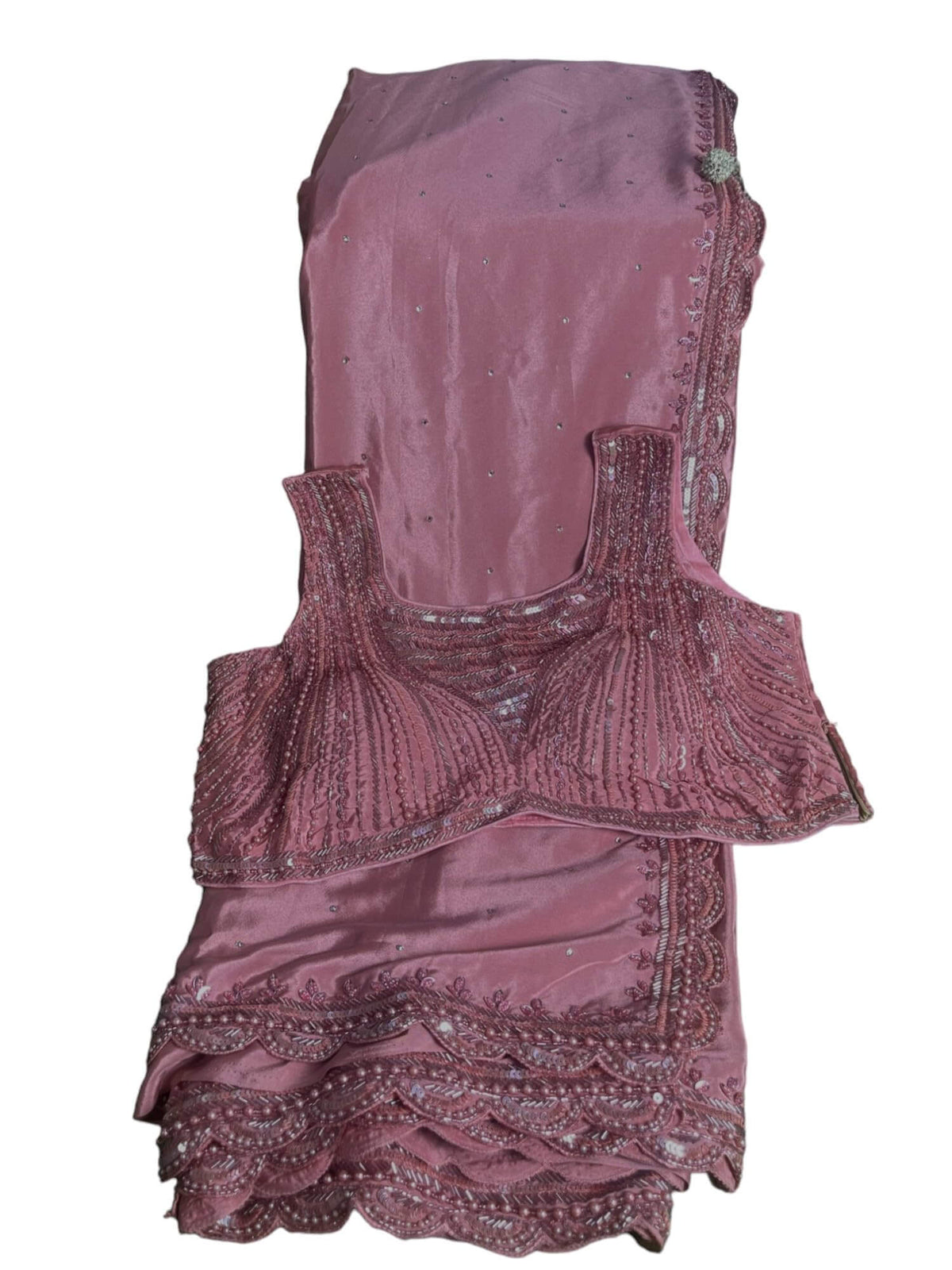 Ta la hi Collections Crepe Silk Saree for Women, Heavy Saree with Readymade Blouse, Partywear Indian Beaded Work Saree for Girls - Dark Pink/Talahi Collections