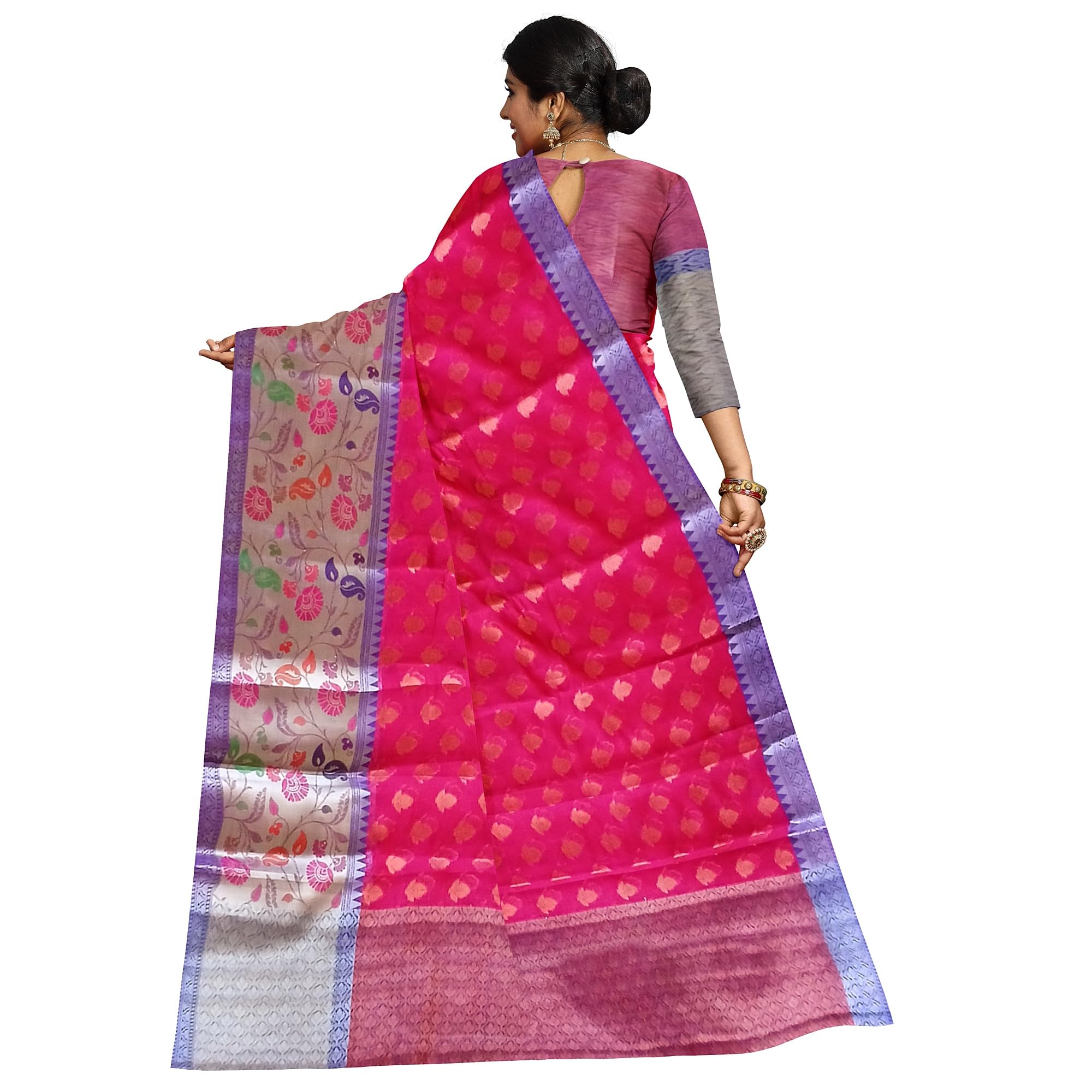Ta la hi Collections Women's Oraganza Warm Silk Paithani border for Women with Unstitched running Blouse -Red/Talahi Collections