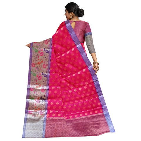 Ta la hi Collections Women's Oraganza Warm Silk Paithani border for Women with Unstitched running Blouse -Red/Talahi Collections