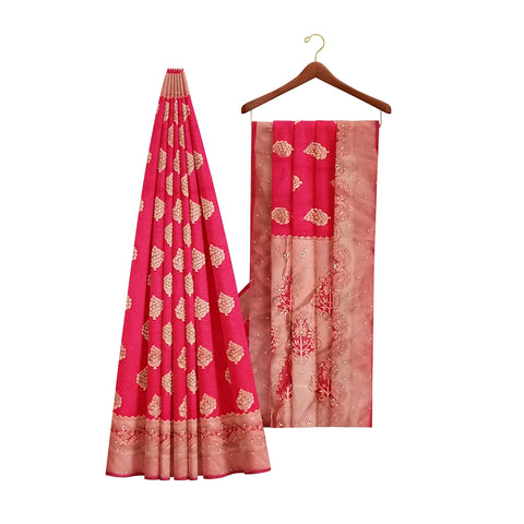 Ta la hi Collections Women's Dola Silk Saree for Women with Unstitched running Blouse -Red/Talahi Collections