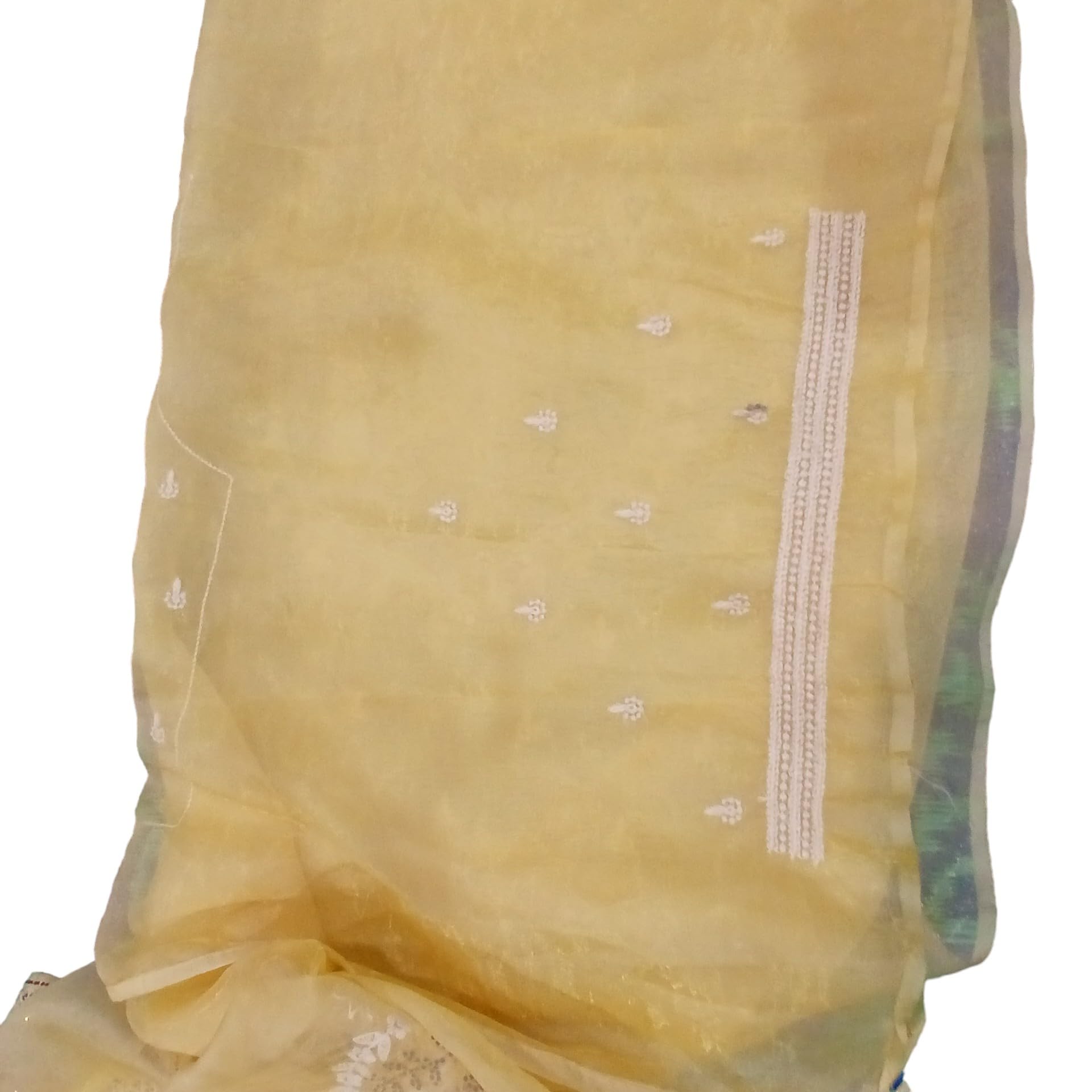 Ta la hi Collections Chiffon Satin Saree with chikankari work and running Blouse - Lemon Yellow/Talahi Collections
