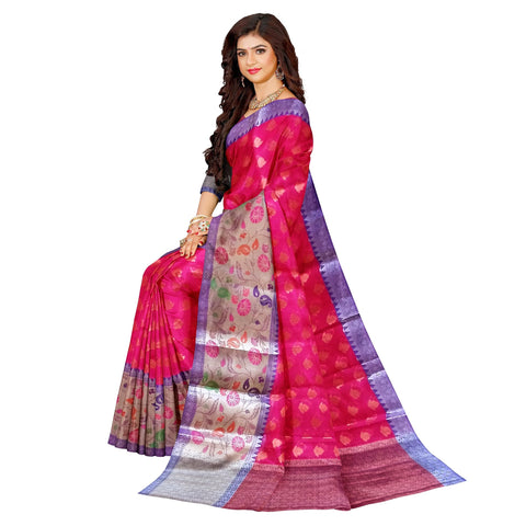 Ta la hi Collections Women's Oraganza Warm Silk Paithani border for Women with Unstitched running Blouse -Red/Talahi Collections