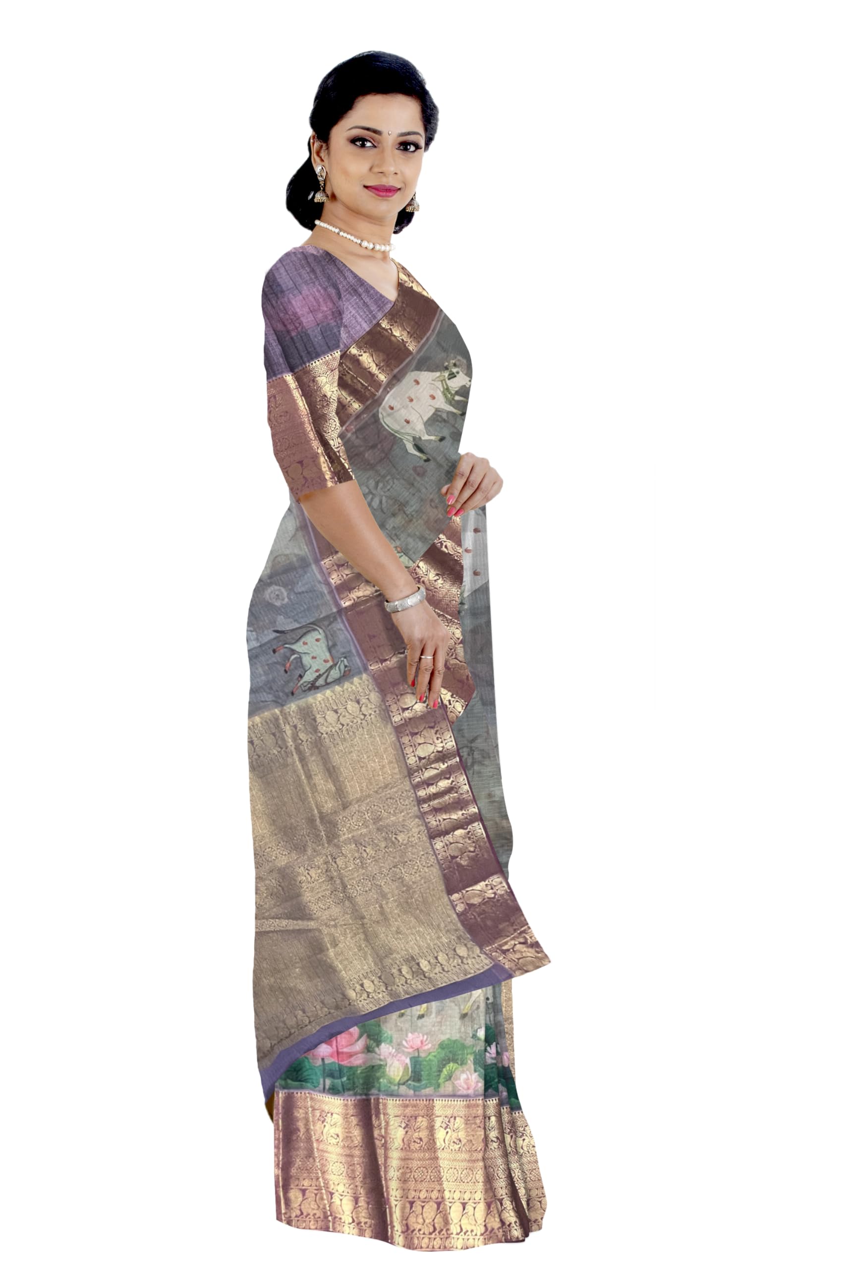 Ta la hi Collections Oraganza Silk Saree with Rich Big Zari Pallu - Grey/Talahi Collections