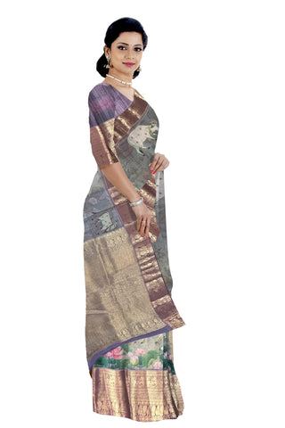 Ta la hi Collections Oraganza Silk Saree with Rich Big Zari Pallu - Grey/Talahi Collections
