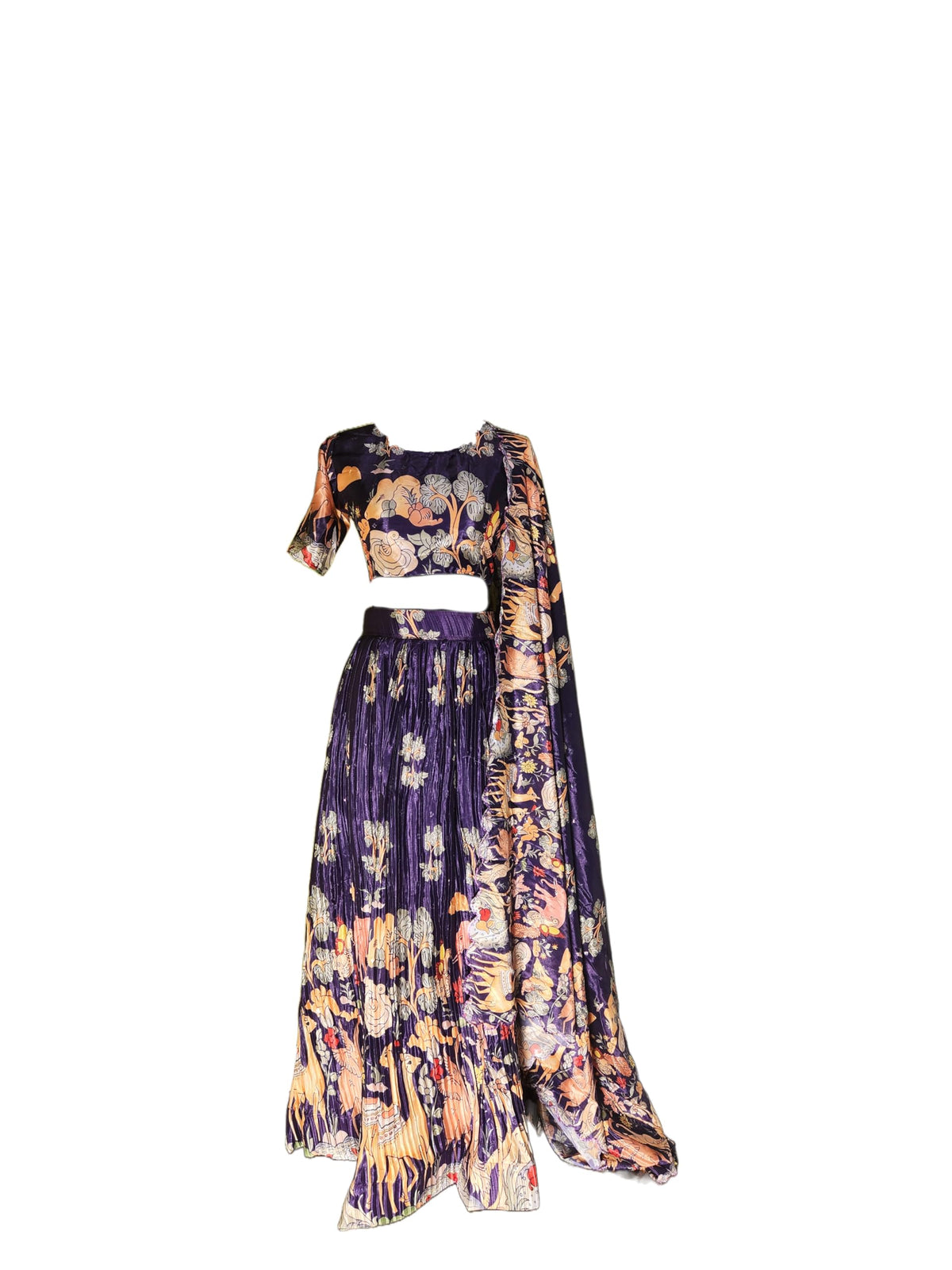 Ta la hi Collections Indian Ready to Wear Women's Embroidered Lehenga Choli for women Free size Purple with stitched blouse and Dupatta/Talahi Collections