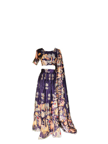 Ta la hi Collections Indian Ready to Wear Women's Embroidered Lehenga Choli for women Free size Purple with stitched blouse and Dupatta/Talahi Collections