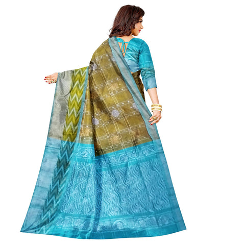 Ta la hi Collections pochampaly kota Silk Saree with contrast pally and running blouse - Mehendi Green and Teal Green pallu/Talahi Collections