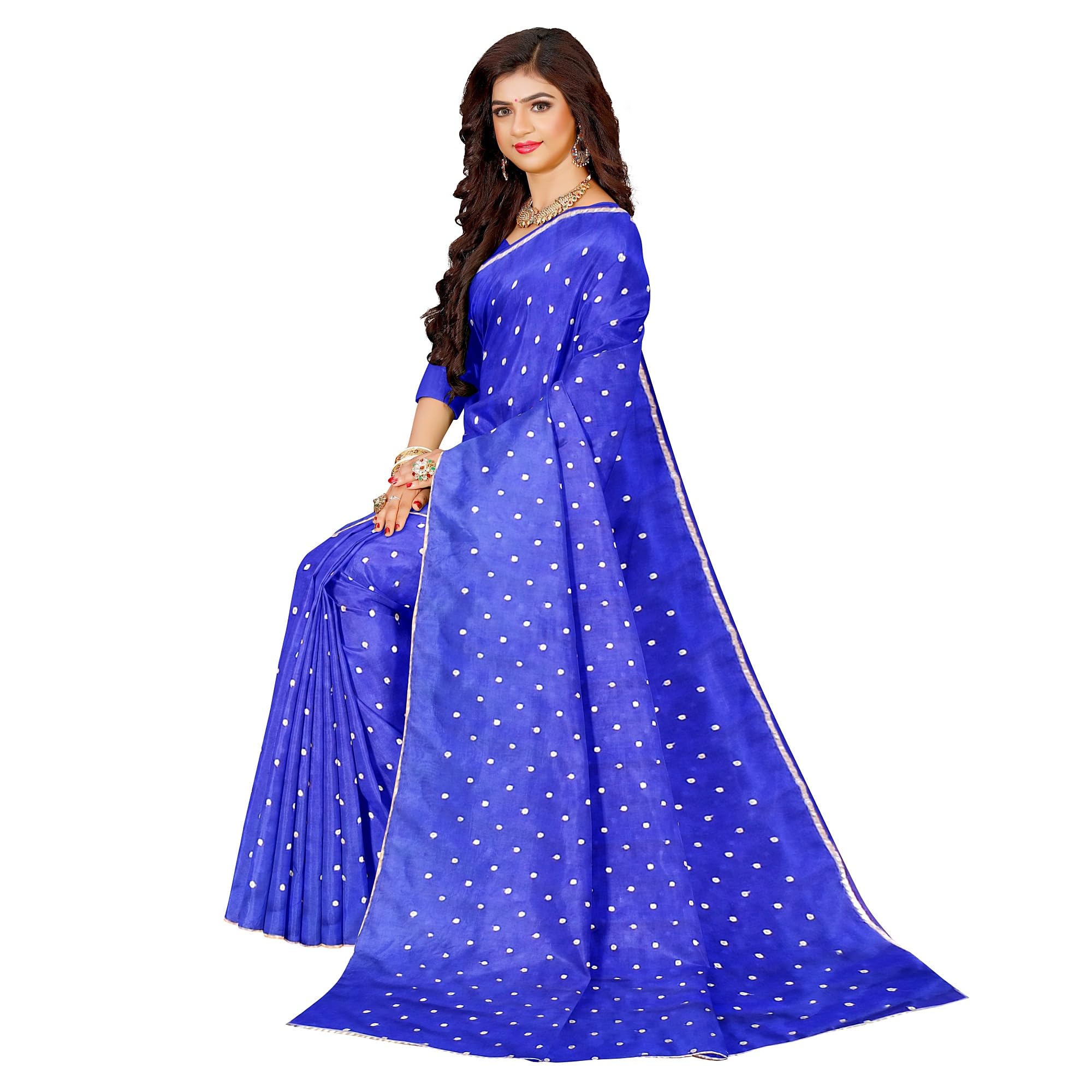 Ta la hi Collections - Elegant Crepe Silk Polka dot Saree for Women with running Blouse Piece- Blue/Talahi Collections