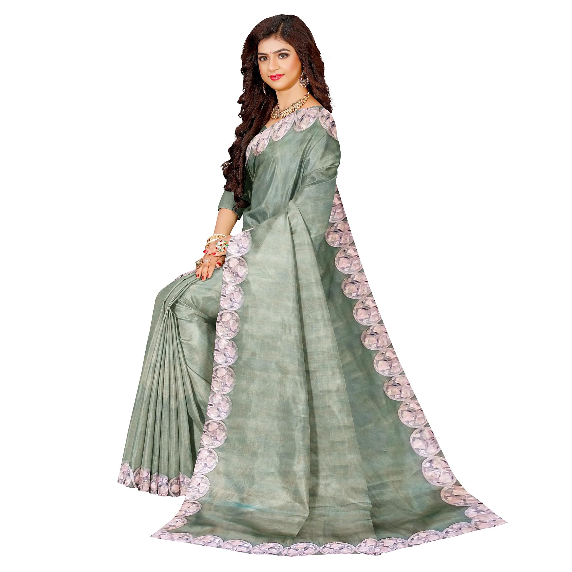 Ta la hi Collections- Elegant Tisse silk with Zadosi lace and running Blouse- Green Fall/PICO Done/Talahi Collections