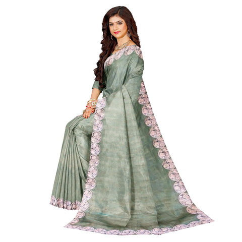 Ta la hi Collections- Elegant Tisse silk with Zadosi lace and running Blouse- Green Fall/PICO Done/Talahi Collections