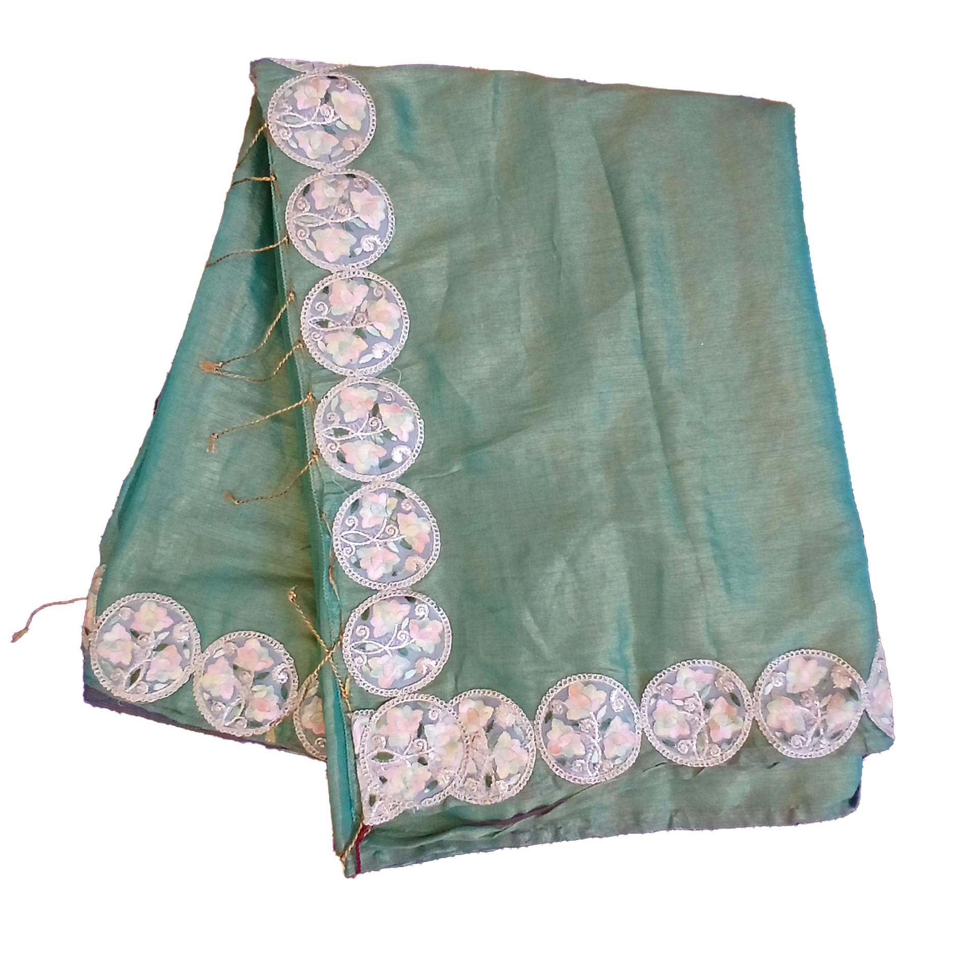 Ta la hi Collections- Elegant Tisse silk with Zadosi lace and running Blouse- Green Fall/PICO Done/Talahi Collections