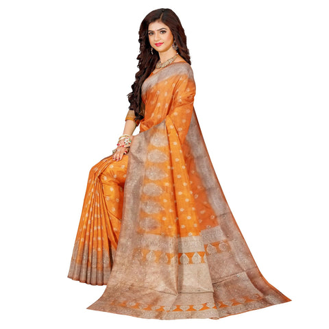 Generic Ta la hi Collections Women's Semi Dola Silk Saree for Women with Unstitched Blouse for Wedding Party with Rhinestone Zari Border -Yellow/Talahi Collections