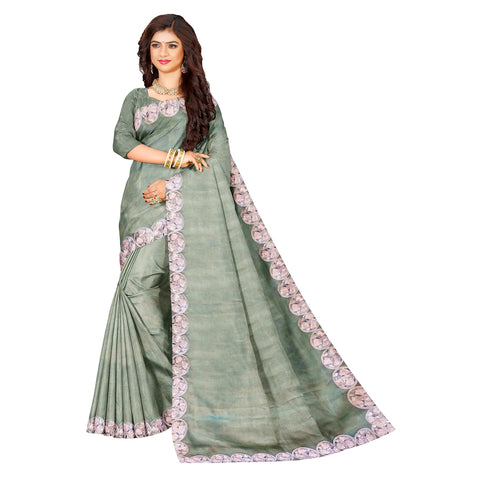 Ta la hi Collections- Elegant Tisse silk with Zadosi lace and running Blouse- Green Fall/PICO Done/Talahi Collections