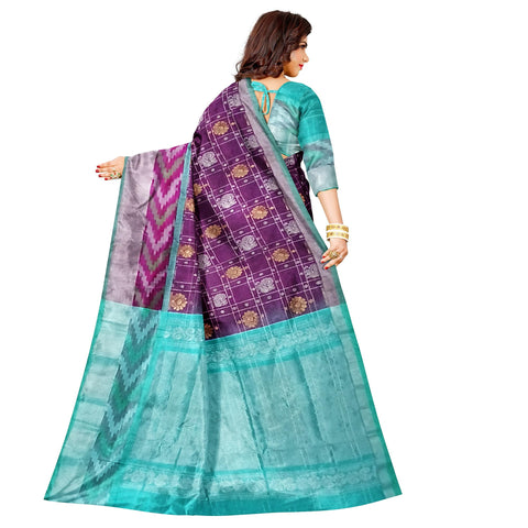 Ta la hi Collections pochampaly kota Silk Saree with contrast pally and running blouse - Purple and Teal Green pallu/Talahi Collections