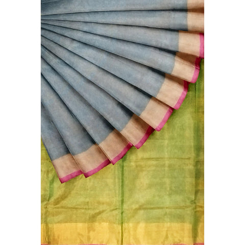 Ta la hi Collections Elegant Uppada Pattu Saree for Women, Stithced Readymade blouse (34-38) - Teal Blue and Parrot Green border- FALL and PICO Done/Talahi Collections