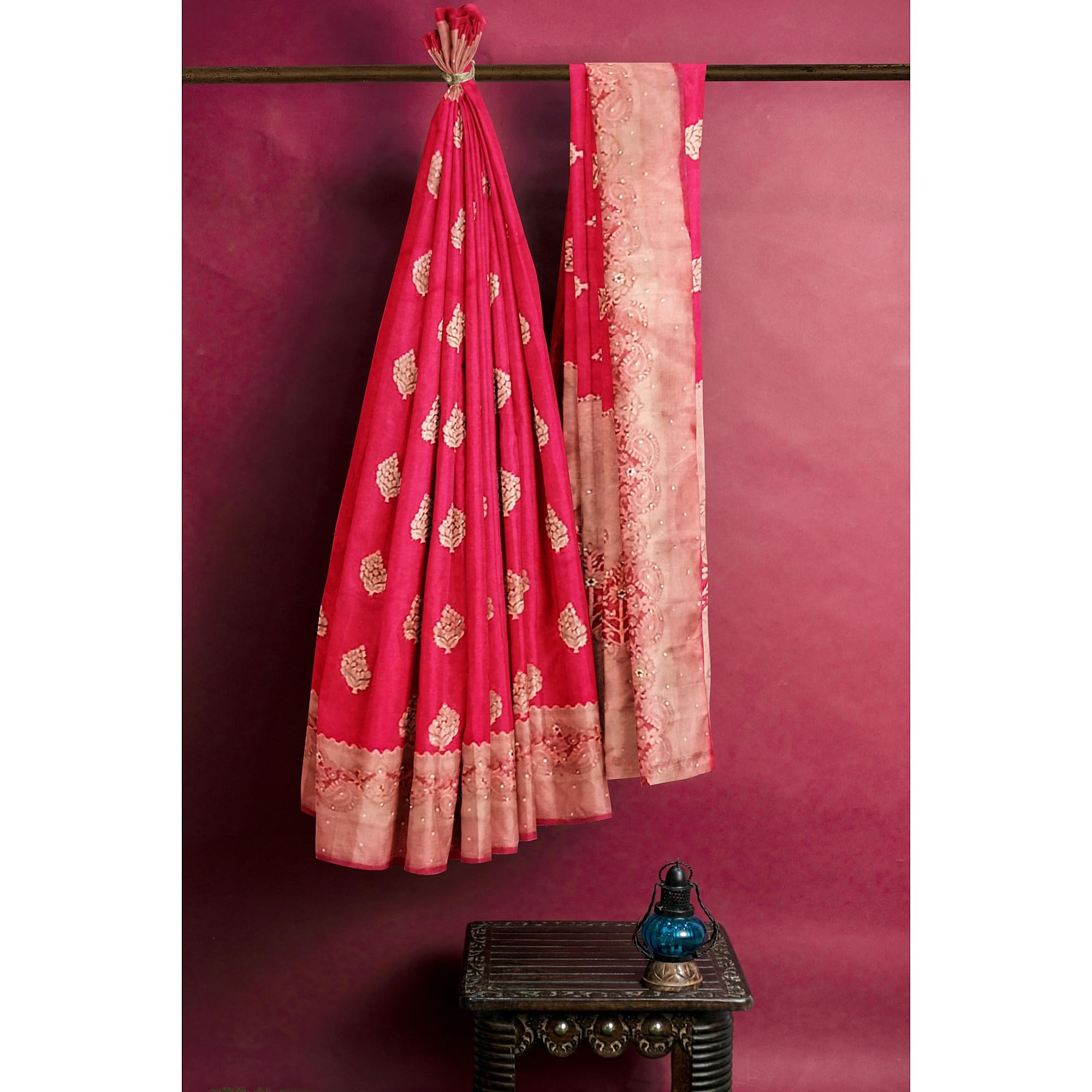 Ta la hi Collections Women's Dola Silk Saree for Women with Unstitched running Blouse -Red/Talahi Collections