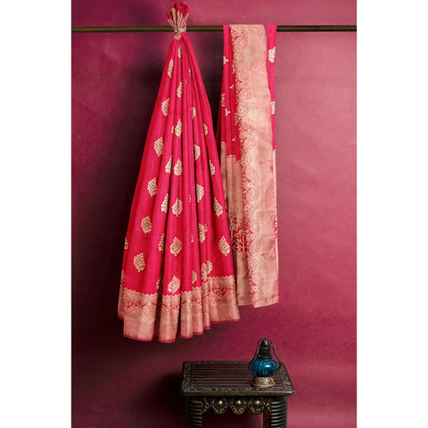 Ta la hi Collections Women's Dola Silk Saree for Women with Unstitched running Blouse -Red/Talahi Collections