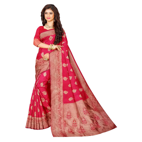 Ta la hi Collections Women's Dola Silk Saree for Women with Unstitched running Blouse -Red/Talahi Collections