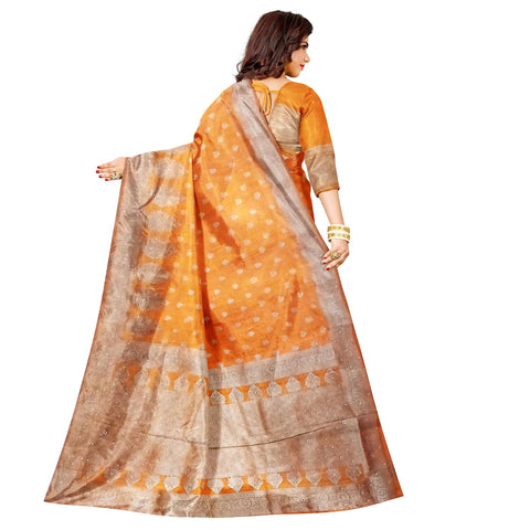 Generic Ta la hi Collections Women's Semi Dola Silk Saree for Women with Unstitched Blouse for Wedding Party with Rhinestone Zari Border -Yellow/Talahi Collections