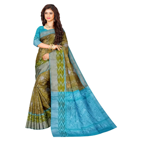 Ta la hi Collections pochampaly kota Silk Saree with contrast pally and running blouse - Mehendi Green and Teal Green pallu/Talahi Collections