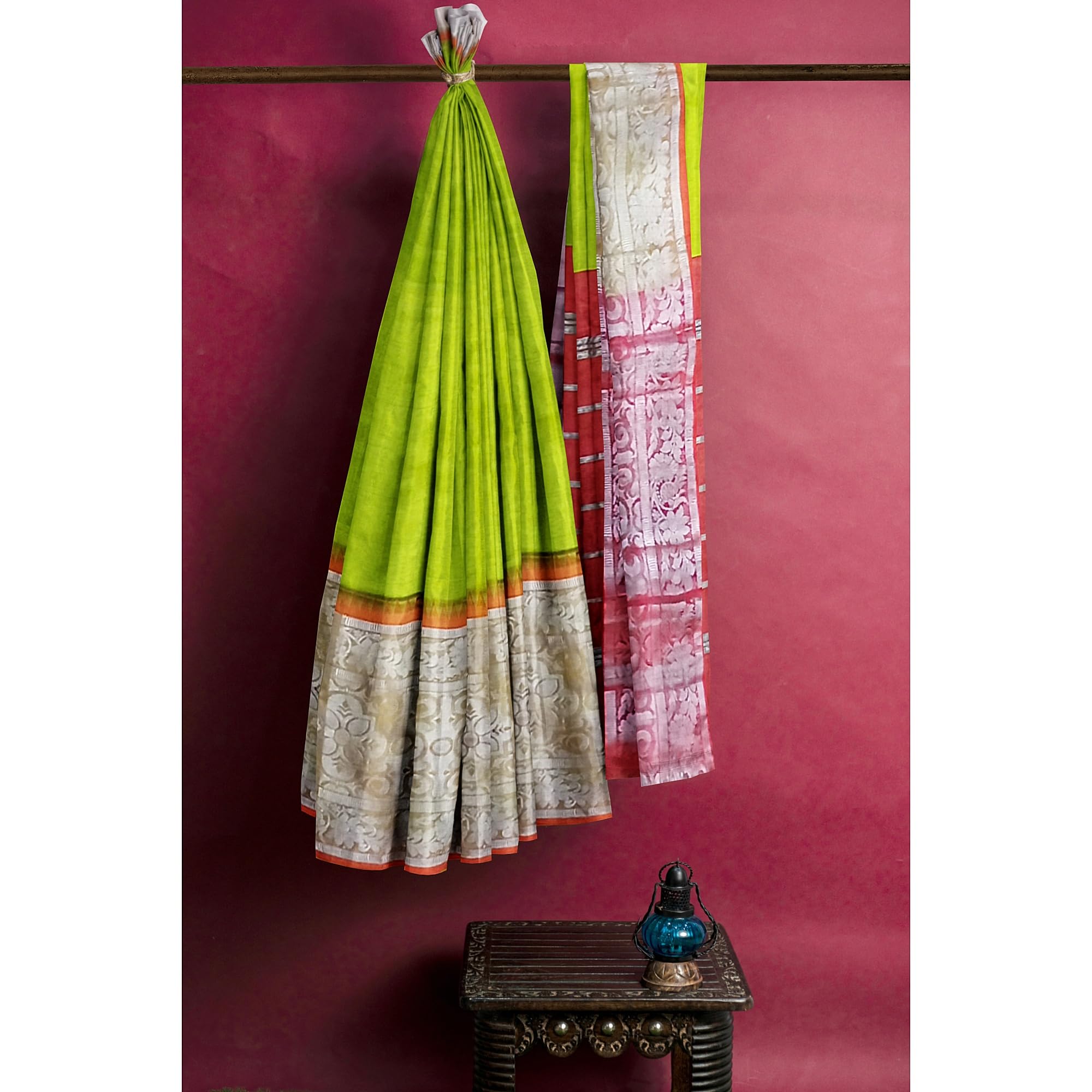 Ta la hi Collections Magalagiri pattu Silk Saree for Women, Stithced Readymade blouse (34-38) - Parrot Green/Talahi Collections