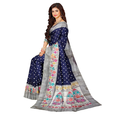 Ta la hi Collections Banarasi Silk Saree for Women, Indian Traditional Women's Silk Saree with Running Blouse and Meenakari Weaving for Wedding Party- Royal Blue/Talahi Collections