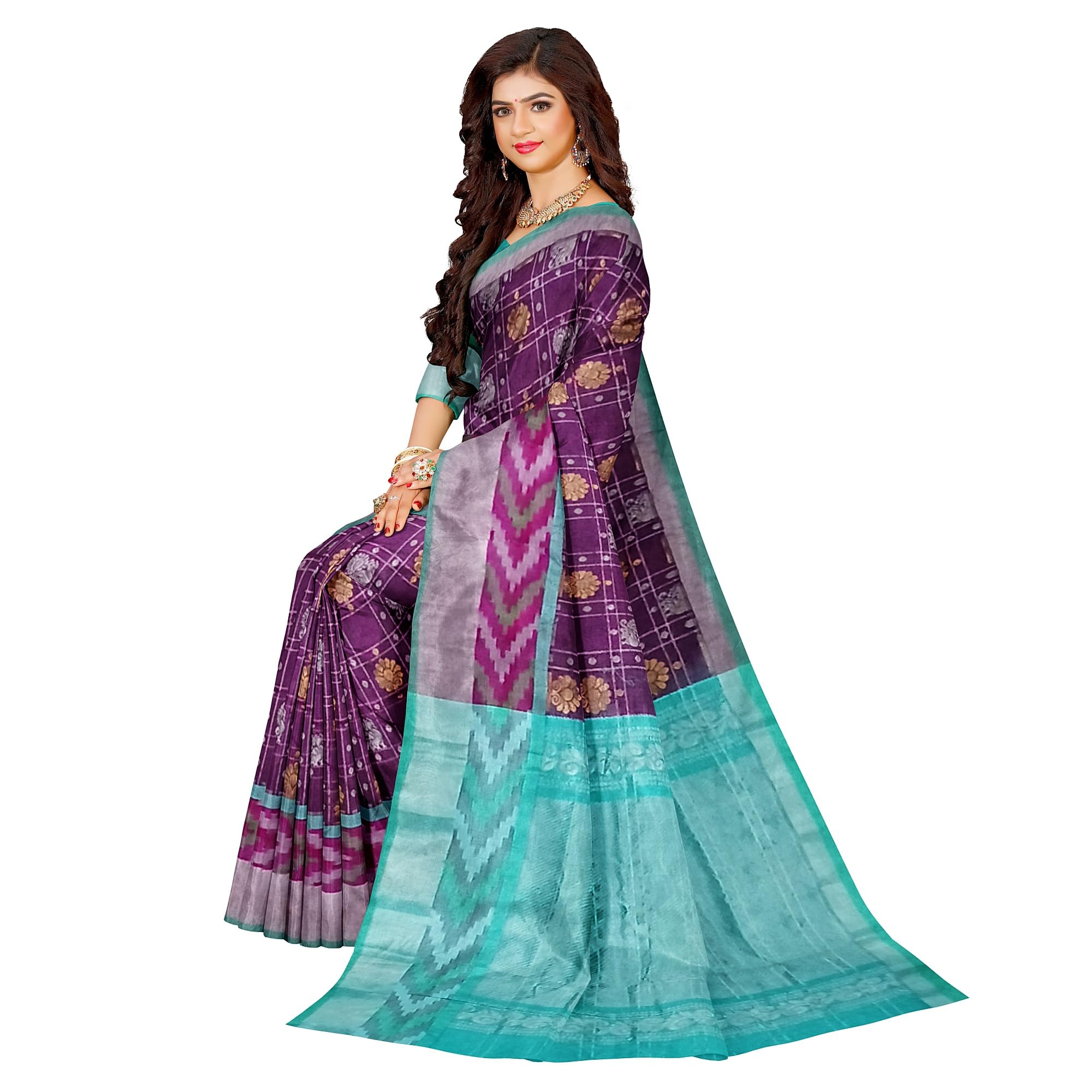 Ta la hi Collections pochampaly kota Silk Saree with contrast pally and running blouse - Purple and Teal Green pallu/Talahi Collections