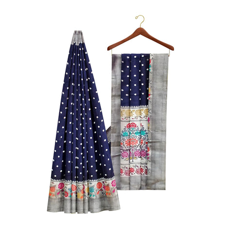 Ta la hi Collections Banarasi Silk Saree for Women, Indian Traditional Women's Silk Saree with Running Blouse and Meenakari Weaving for Wedding Party- Royal Blue/Talahi Collections