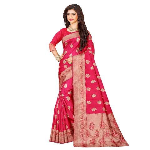 Ta la hi Collections Women's Dola Silk Saree for Women with Unstitched running Blouse -Red/Talahi Collections