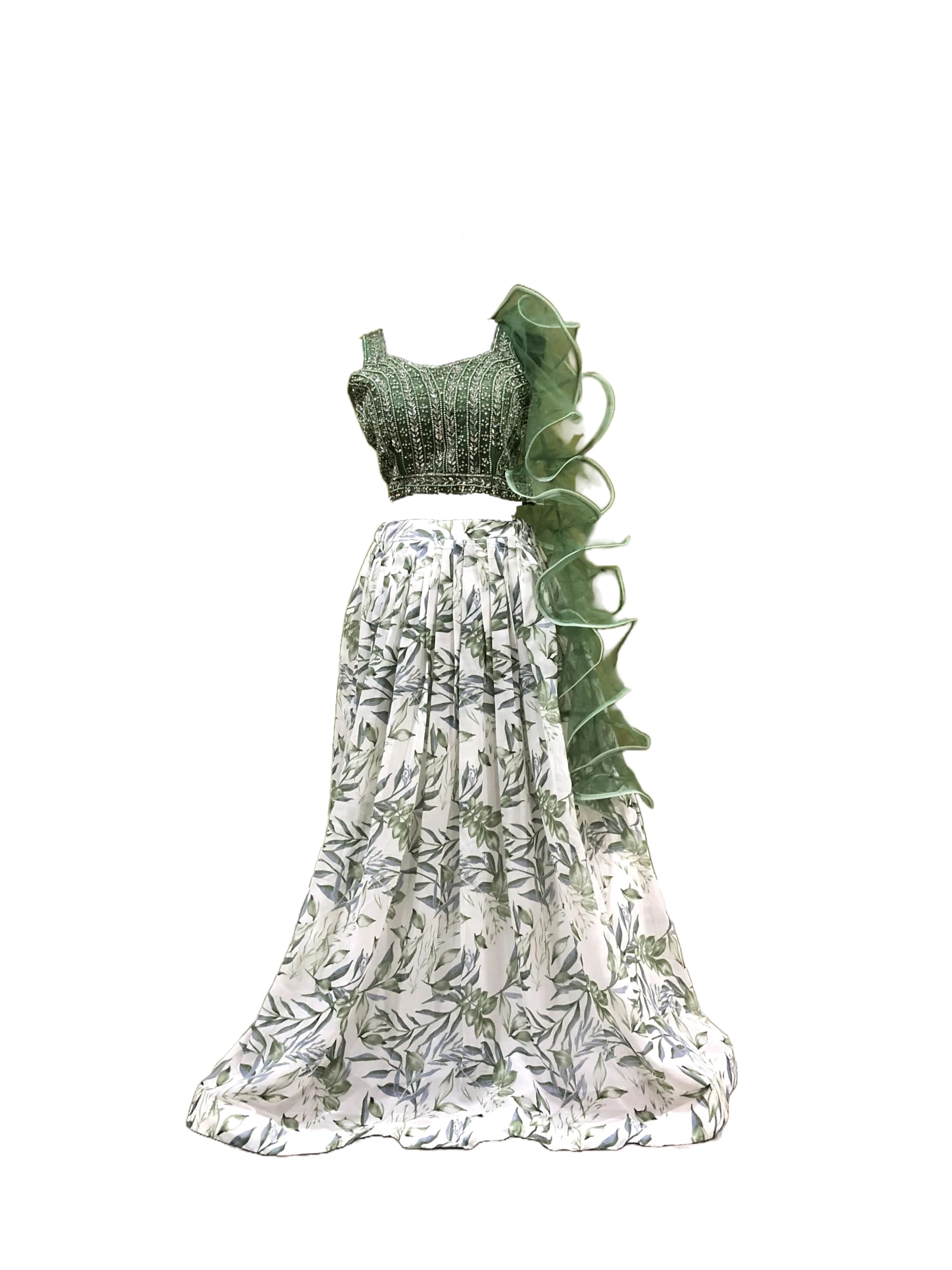 Ta la hi Collections Indian Ready to Wear Women's Embroidered Lehenga Choli for women with ruffle dupatta and heavy stone work blouse (XS- Small)/Talahi Collections