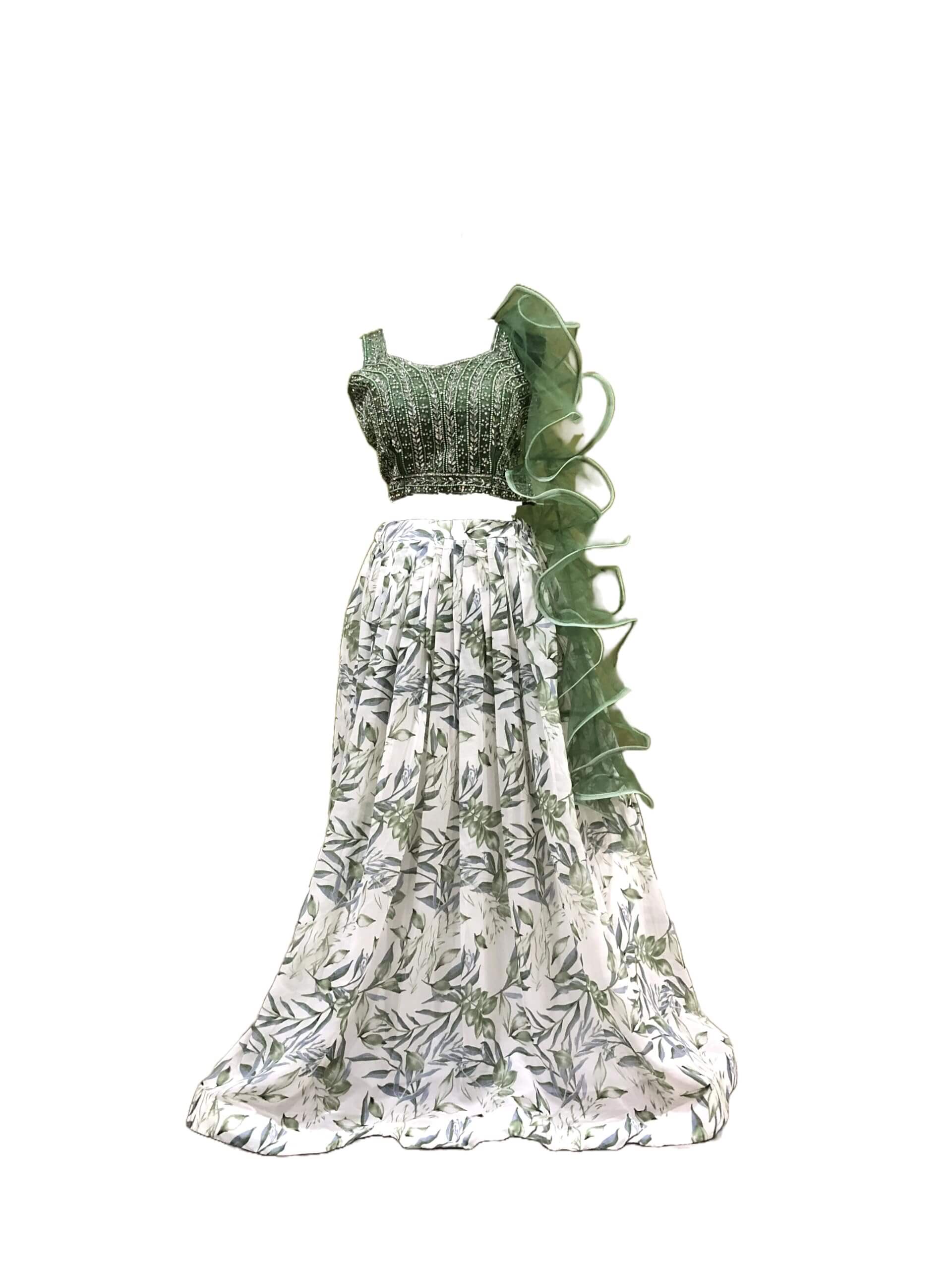 Ta la hi Collections Indian Ready to Wear Women's Embroidered Lehenga Choli for women with ruffle dupatta and heavy stone work blouse/Talahi Collections