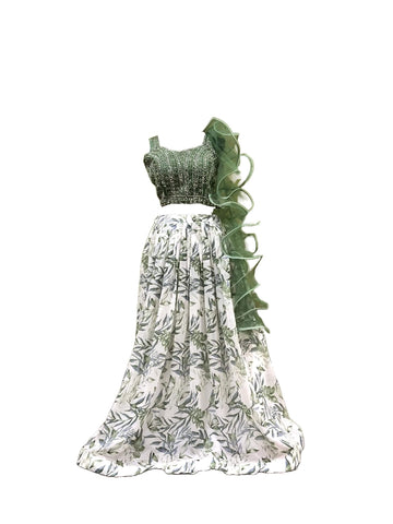 Ta la hi Collections Indian Ready to Wear Women's Embroidered Lehenga Choli for women with ruffle dupatta and heavy stone work blouse/Talahi Collections
