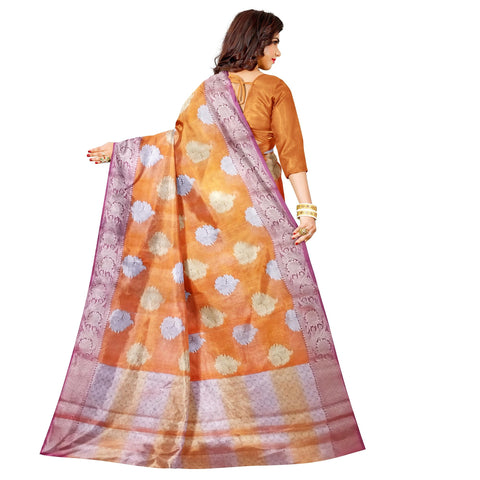 Ta la hi Collections Women's Semi Organza Silk Saree for Women with Unstitched running Blouse- Orange/Talahi Collections