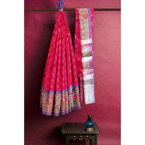 Ta la hi Collections Women's Oraganza Warm Silk Paithani border for Women with Unstitched running Blouse -Red/Talahi Collections