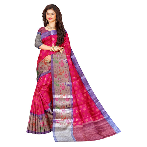 Ta la hi Collections Women's Oraganza Warm Silk Paithani border for Women with Unstitched running Blouse -Red/Talahi Collections