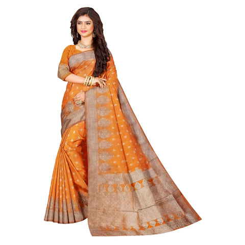 Generic Ta la hi Collections Women's Semi Dola Silk Saree for Women with Unstitched Blouse for Wedding Party with Rhinestone Zari Border -Yellow/Talahi Collections
