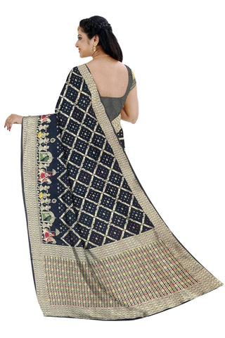 Ta la hi Collections Patola Silk Saree for Women, Indian Traditional Zari Work Womnen's Saree with Running Blouse - Black/Talahi Collections