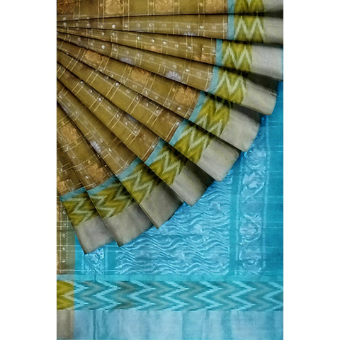Ta la hi Collections pochampaly kota Silk Saree with contrast pally and running blouse - Mehendi Green and Teal Green pallu/Talahi Collections