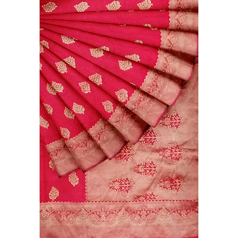 Ta la hi Collections Women's Dola Silk Saree for Women with Unstitched running Blouse -Red/Talahi Collections