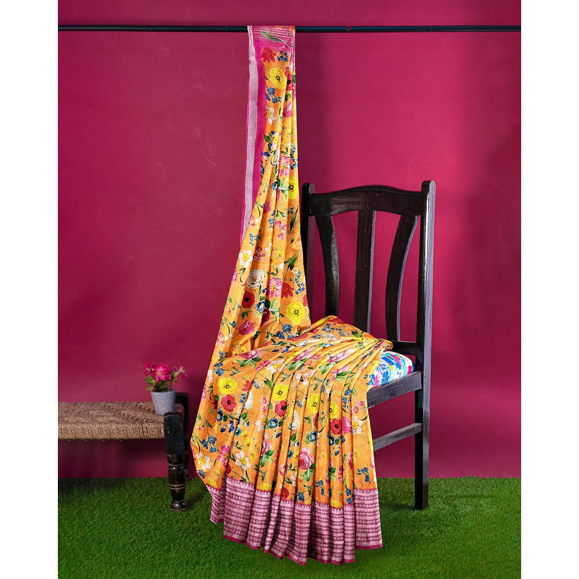 Ta la hi Collections Women's Saree, Soft Art Silk Saree, Indian Traditional Silk Saree for Women, Festival Saree, Wedding Gift Sari -Yellow/Talahi Collections