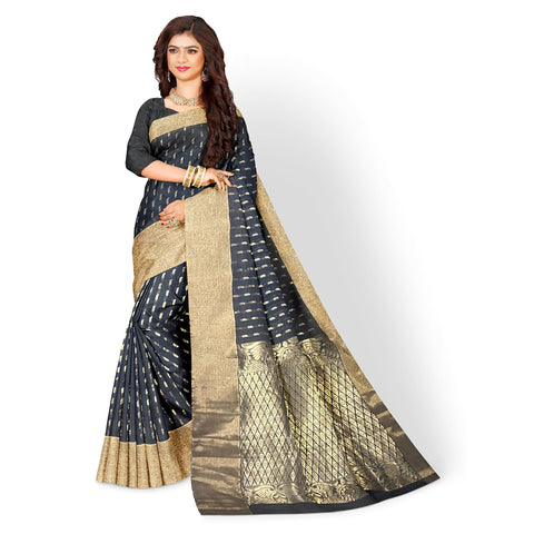 Ta la hi Collections Women's Banarasi Silk Saree,Organza Silk Saree for Women with Unstitched Blouse for Wedding Party with Zari Border - Black/Talahi Collections