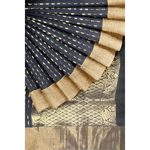 Ta la hi Collections Women's Banarasi Silk Saree,Organza Silk Saree for Women with Unstitched Blouse for Wedding Party with Zari Border - Black/Talahi Collections