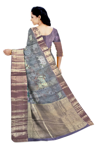 Ta la hi Collections Oraganza Silk Saree with Rich Big Zari Pallu - Grey/Talahi Collections