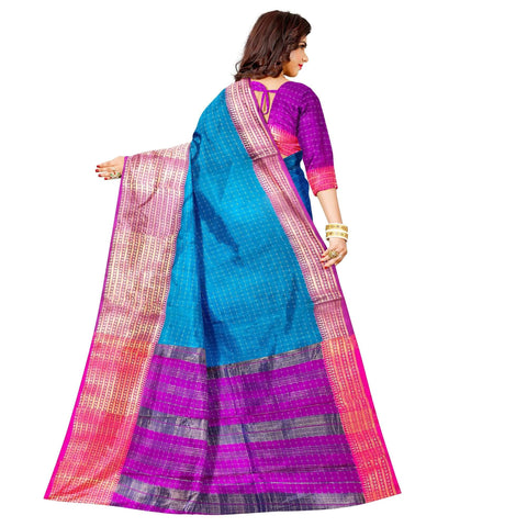 Ta la hi Collections Women's Saree, Organza checks Silk Saree, Indian Traditional Silk Saree for Women, Festival Saree, Wedding Gift Sari -Sky Blue/Talahi Collections